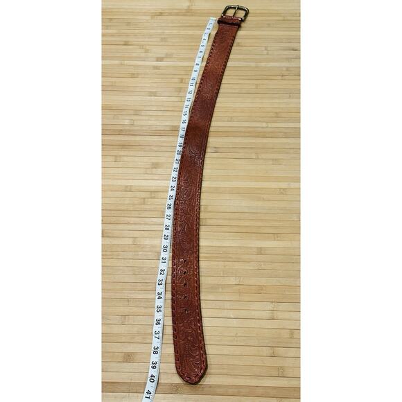 Ralph Lauren Tan Brown Floral Embossed Genuine Leather Belt Women’s Size M 🍂